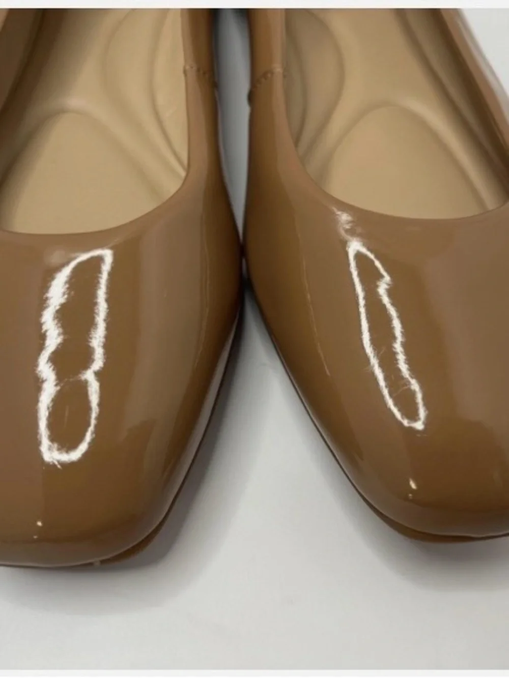 ANTONIO MELANI Patent Tan Square-Toe Ballet Flats
